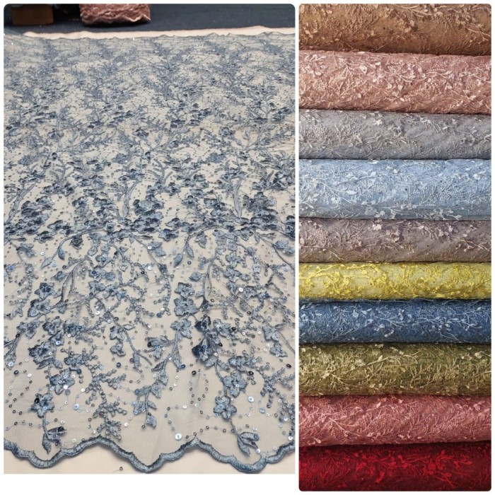 ✨LARIS✨ -Kain tile bordir Bahan tulle korea Brokat bordir Kain tulle motif - Rose gold