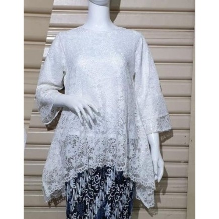 ✨LARIS✨ -Atasan jumbo/kebaya brukat modern/atasan rinjani - Putih - Putih, M