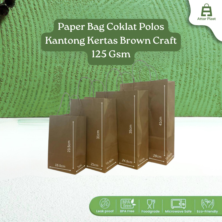 

Paper Bag Coklat Polos Kantong Kertas Brown Craft 125 Gsm Tas Cokelat