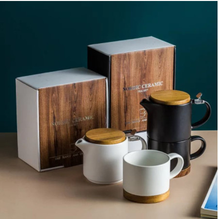

Nordic Gift Set Wooden Tea Pot + Wooden Mug / Set Gelas Nordic Teko - Hitam //26