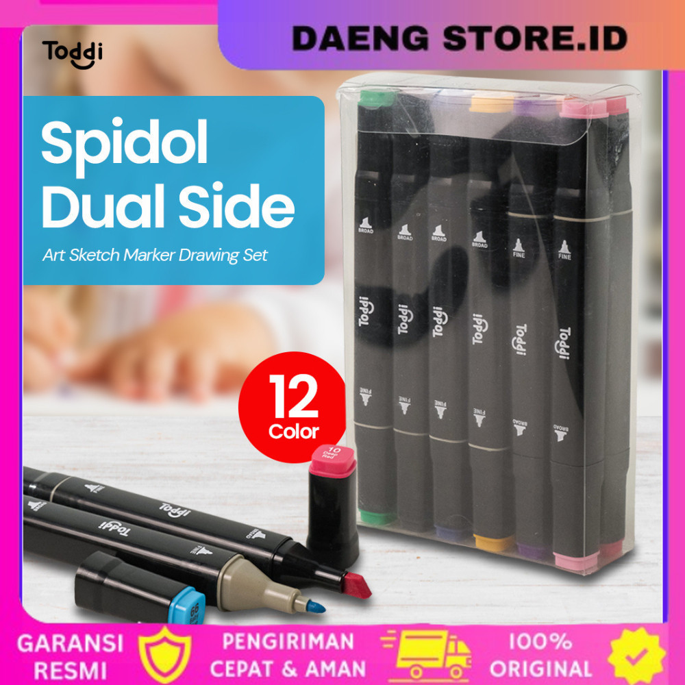 

SToddi Spidol Dual Side Fine Art Brush Art Marker Set Art Sketch Marker Drawing Set 12 Color