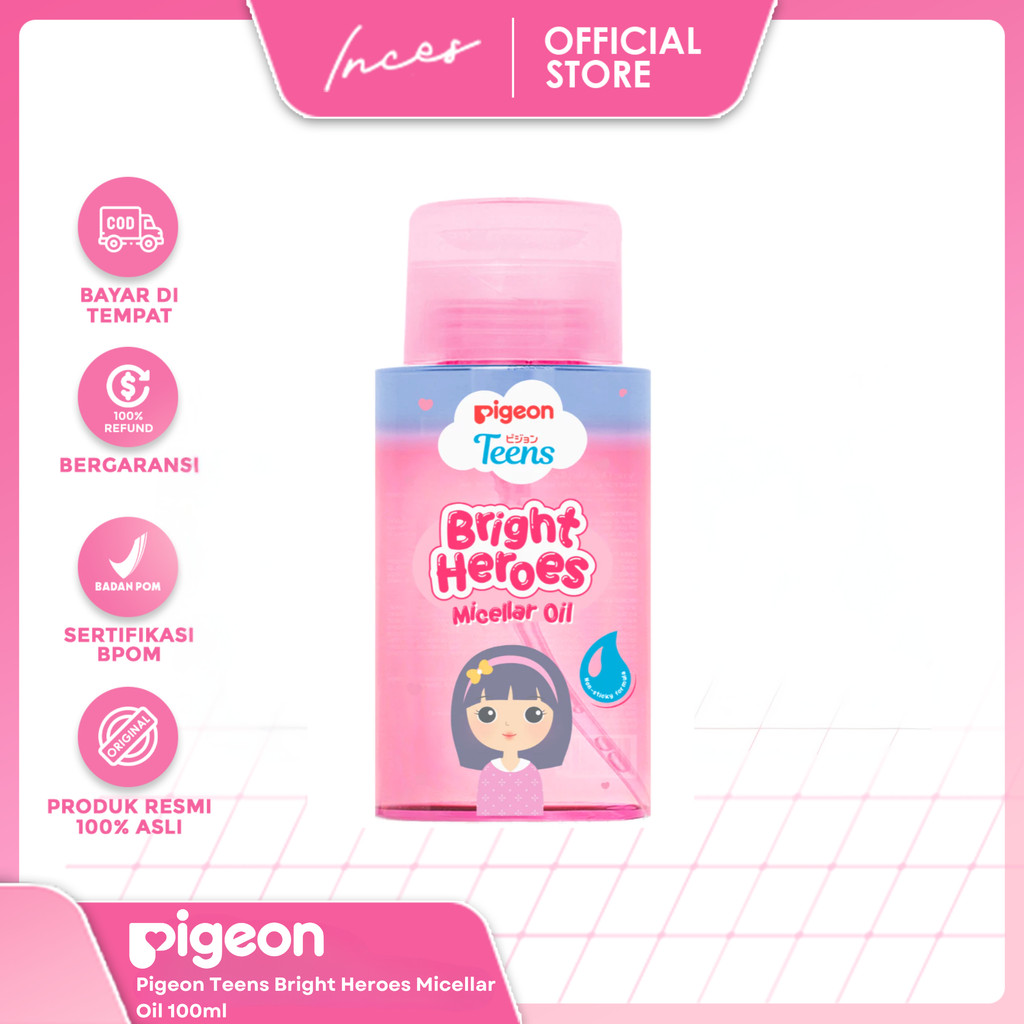 INCES - PIGEON TEENS BRIGHT HEROES MICELLAR OIL 100 ML| Micellar Oil Pembersih Wajah Double Cleansin