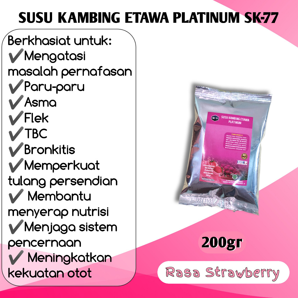 

Baru Susu Bubuk Kambing Etawa Platinum Rasa Stroberi Kemasan 200gram