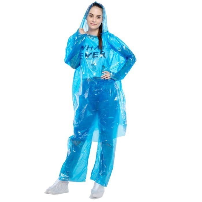 LBX Jas Hujan Plastik LDPE HDPE  jaket Baju Celana Setelan Disposable Raincoat Jubah Setelan Baju Celana Enteng Kecil Travel Portable Ringan Murah Kuat Bening Transparan Poncho Ponco