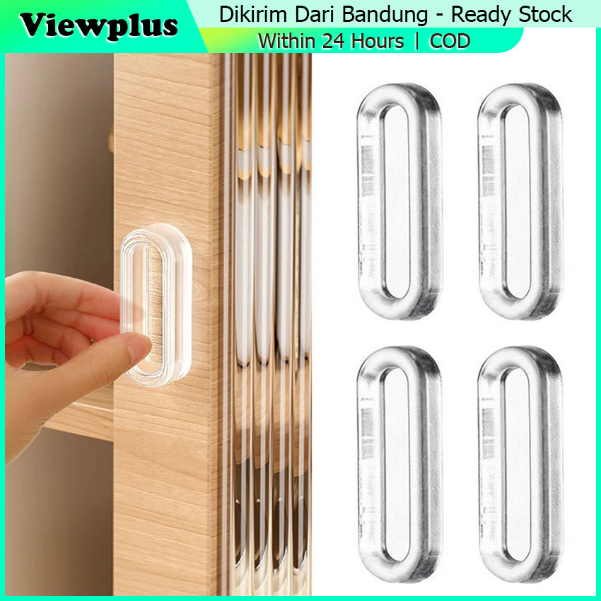 4Pcs Pegangan Pintu Tempel transparan Door Handle Gagang Untuk Laci Lemari Pakaian Kamar Mandi Jende