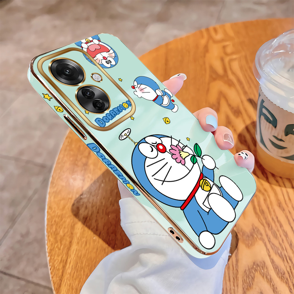 Casing Hp OPPO Reno11 F Reno 11F Luxury Plating TPU Soft Case Anime Doraemon Cover Shockproof Phone 