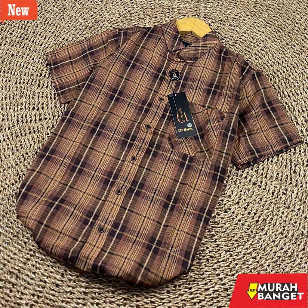 kemeja kotak kotak cowok Bruno_Outfit Kemeja Flanel Kotak Kotak Lengan Pendek Pria Best Seller High 