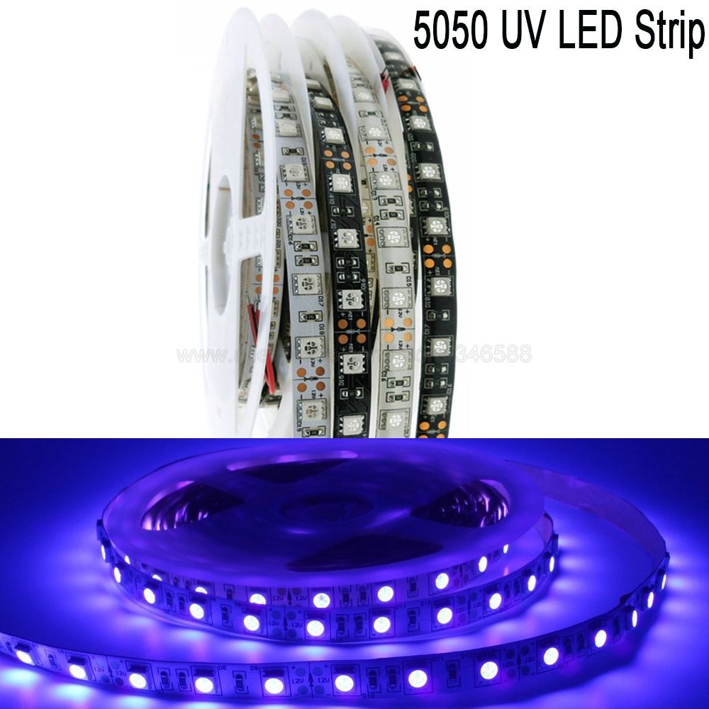 5m 12V DC 5050 UV LED Strip Light 395nm - 405nm Ultraviolet Flexible SMD LED Tape IP20 IP65 Black Wh