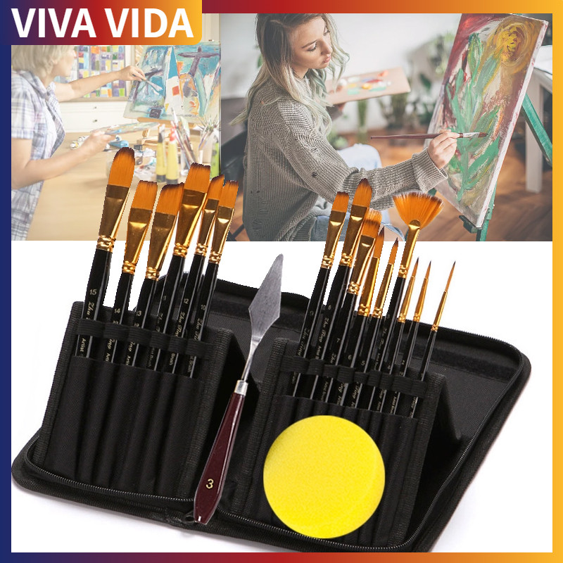 

12 SET Art Brush Set Kuas Lukis BRS Kuas Alat Lukis Set Lengkap Mixing