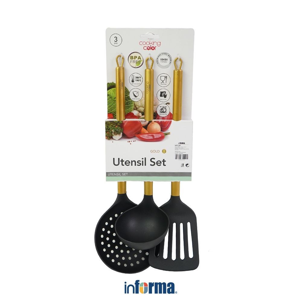 Informa Cooking Color Set 3 pcs Lacey Peralatan Masak - Gold Cooking Utensils Set Peralatan Memasak 