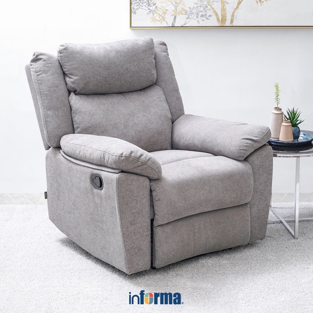 Informa Gilford Sofa Recliner Fabric 1 Seater - Abu-Abu Tempat Duduk Rebahan Sofa Santai Ruang Tamu 