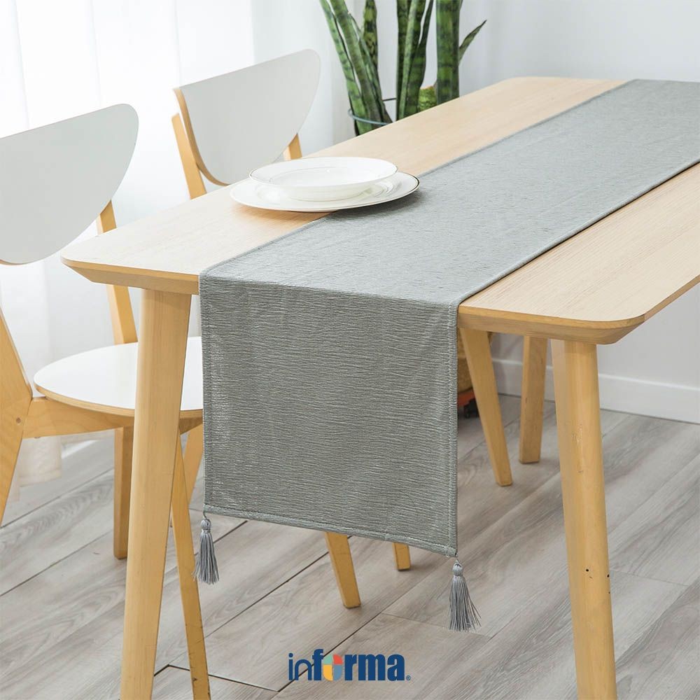 Informa 33x160 cm Table Runner 4 Tassel - Abu-Abu Taplak Meja Tengah Serbaguna Dekorasi Ruang Makan 