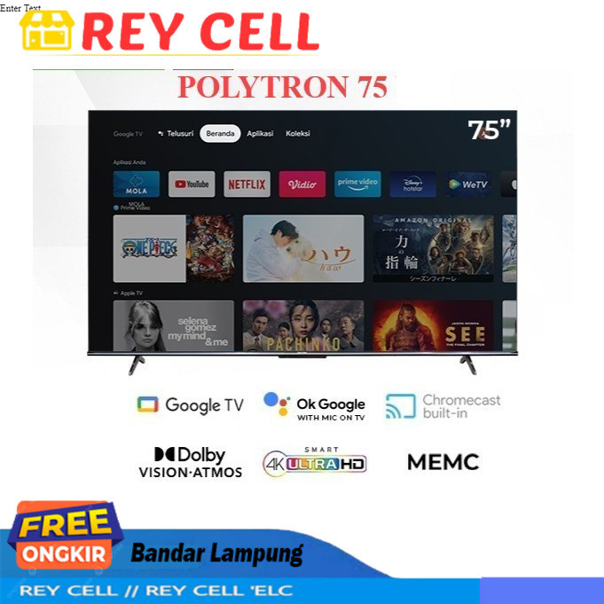 TV POLYTRON 75 INCH UHD 4K SMART GOOGLE TV 75INCH 75UG5959 GARANSI RESMI