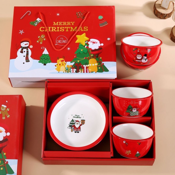 

Christmas Hampers Natal Gift Box Set Piring Mangkok Keramik - Red 2B 1P