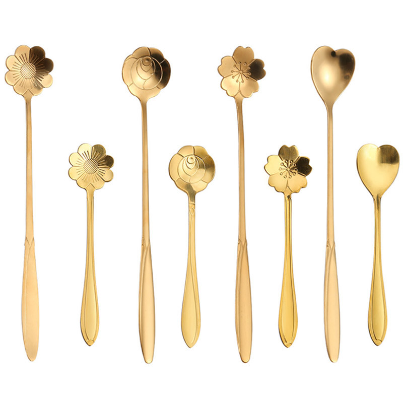 

8Pcs Silver Gold Stainless Steel Spoon For Coffee Set Teaspoon Cute Ice Cream Dessert Cake Spoon Kitchen Accessories Tableware