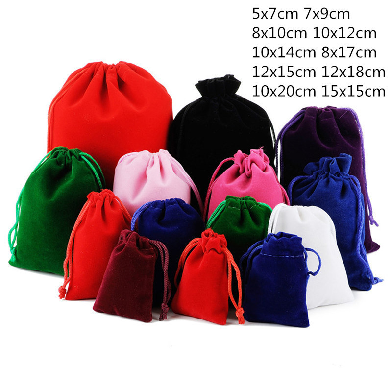 

10 Pcs/Lot Velvet Package Bags for Jewelry 8x10/12x15/15x20/20x25cm Wedding Candy Christmas Gift Pouches with Drawstring