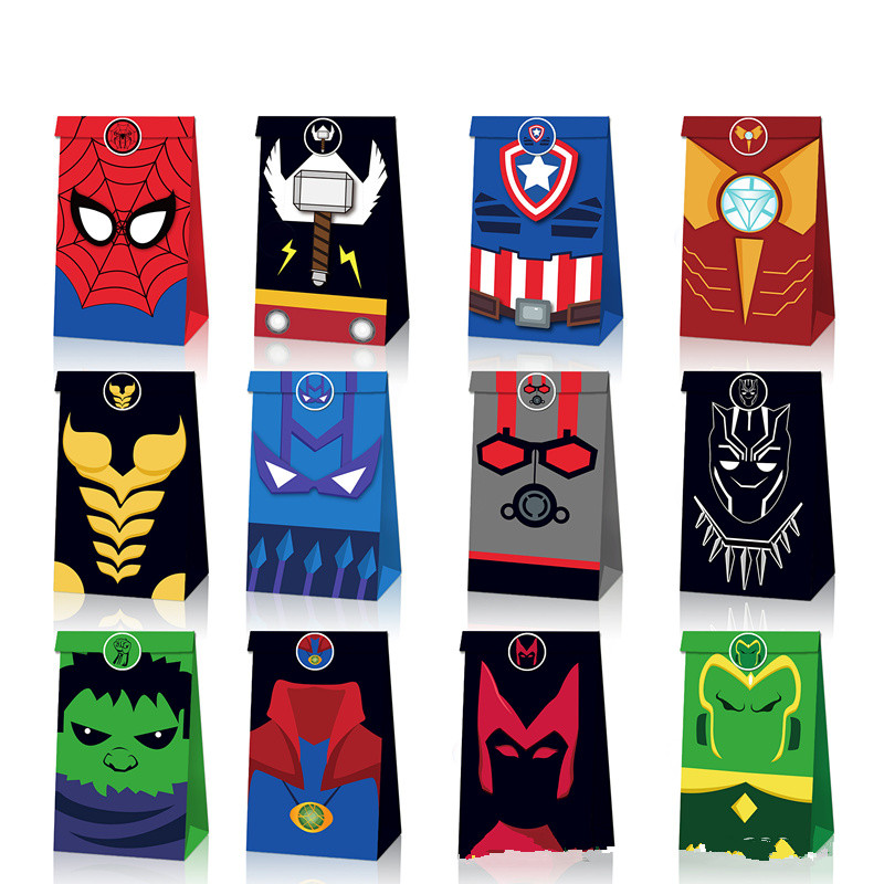 

12pcs Disney Avengers Gift Bag Candy Bag Boxs Cartoon Theme Party Festival Spiderman Birthday Decoration Favor Party Supplies