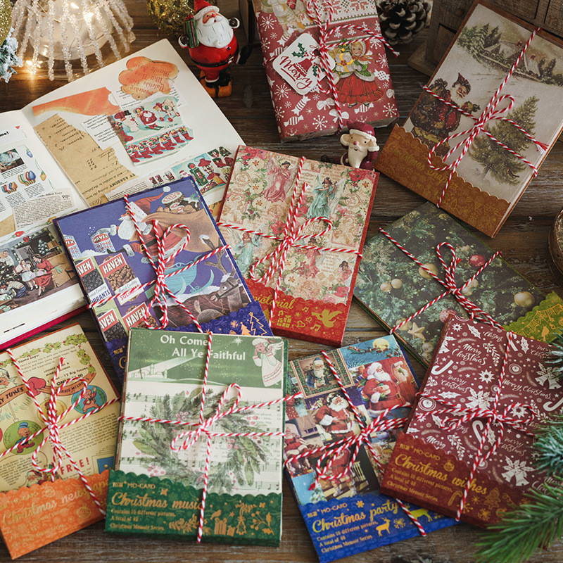 

40pcs/lot Memo Pads Material Paper A Christmas Memoir Junk Journal Scrapbooking Cards Retro Background Decoration