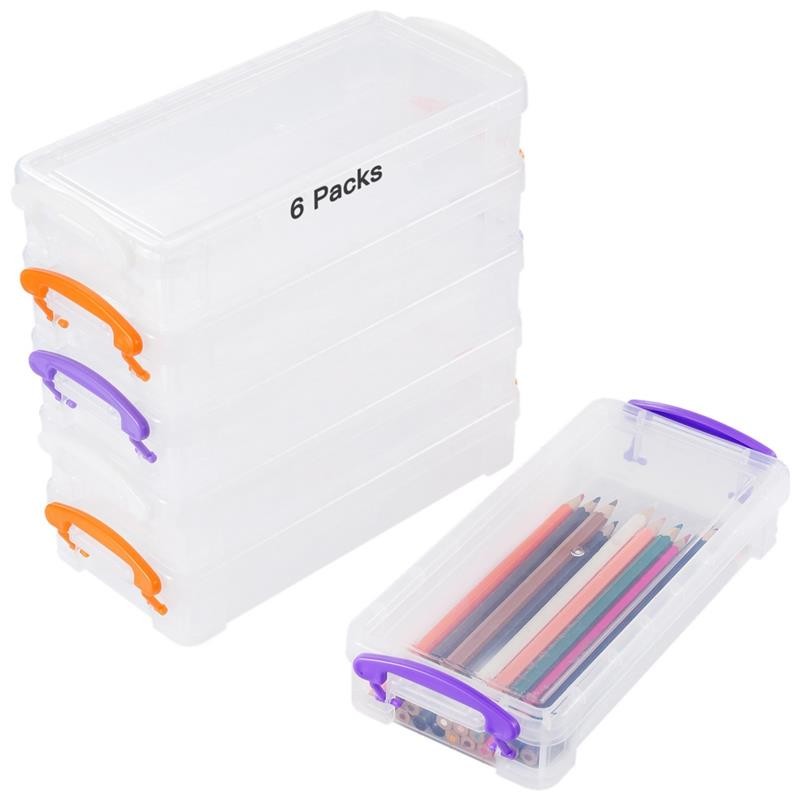 

6Pcs Large Capacity Pencil Cases Plastic Box Pencil Case With Lid Office Supplies Storage Organizer Box For Gel Pens Eraser Tape