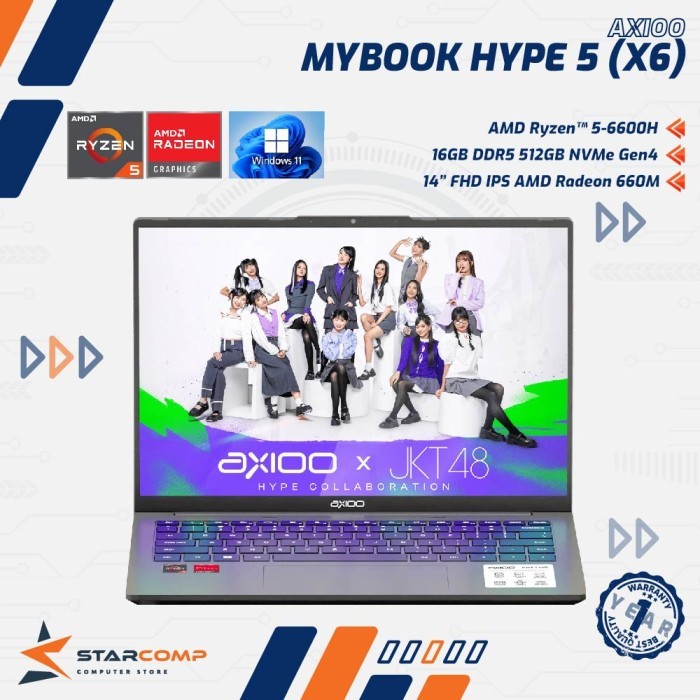 Axioo Hype 5 AMD X6 AMD Ryzen 5 6600H 16GB 512GB 14" FHD Windows 11 LAPTOP