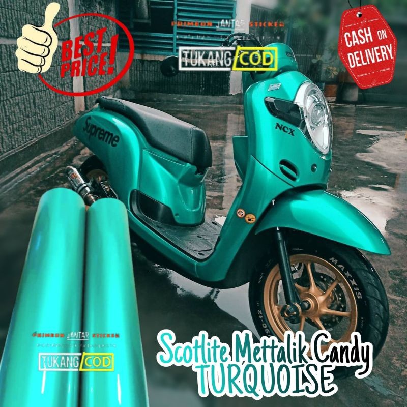 Sticker Scotlite Turquoise Candy Metalik Skotlet Hijau Toska Candy dan Doff Stiker Motor Tosca Candy