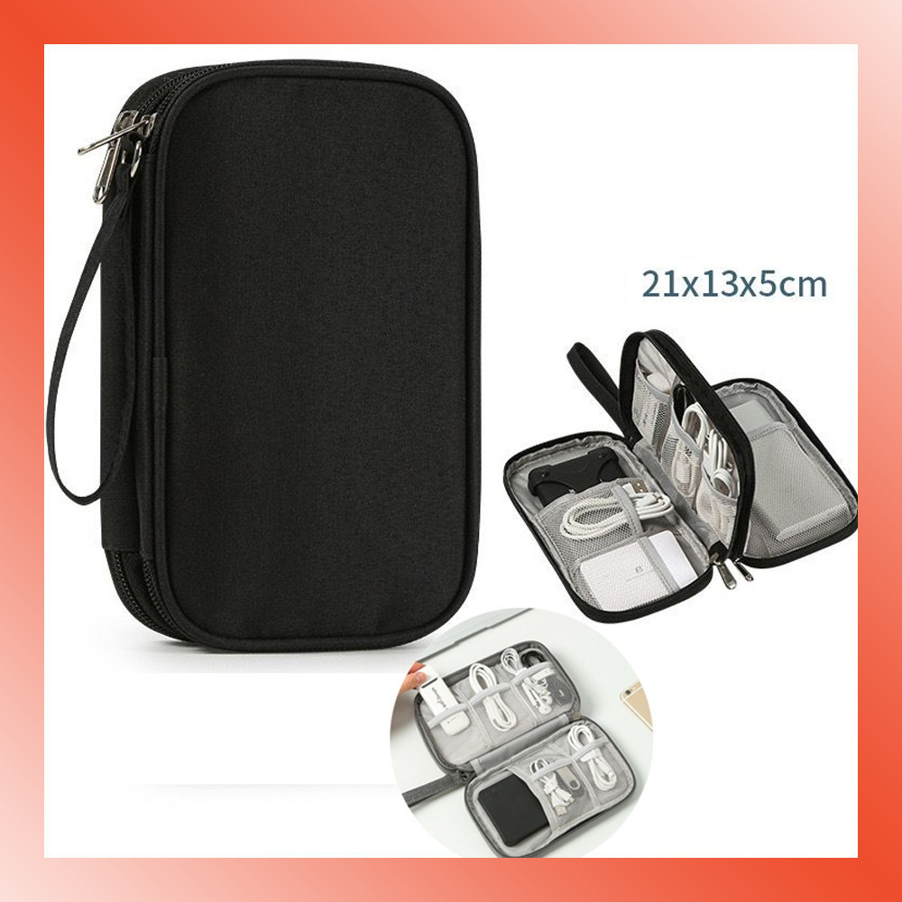 LAMMORO > TW11 Tas GADGET 2 LAPIS Double Layer Travel Zipper Organizer Besar Bag Handphone Charger H