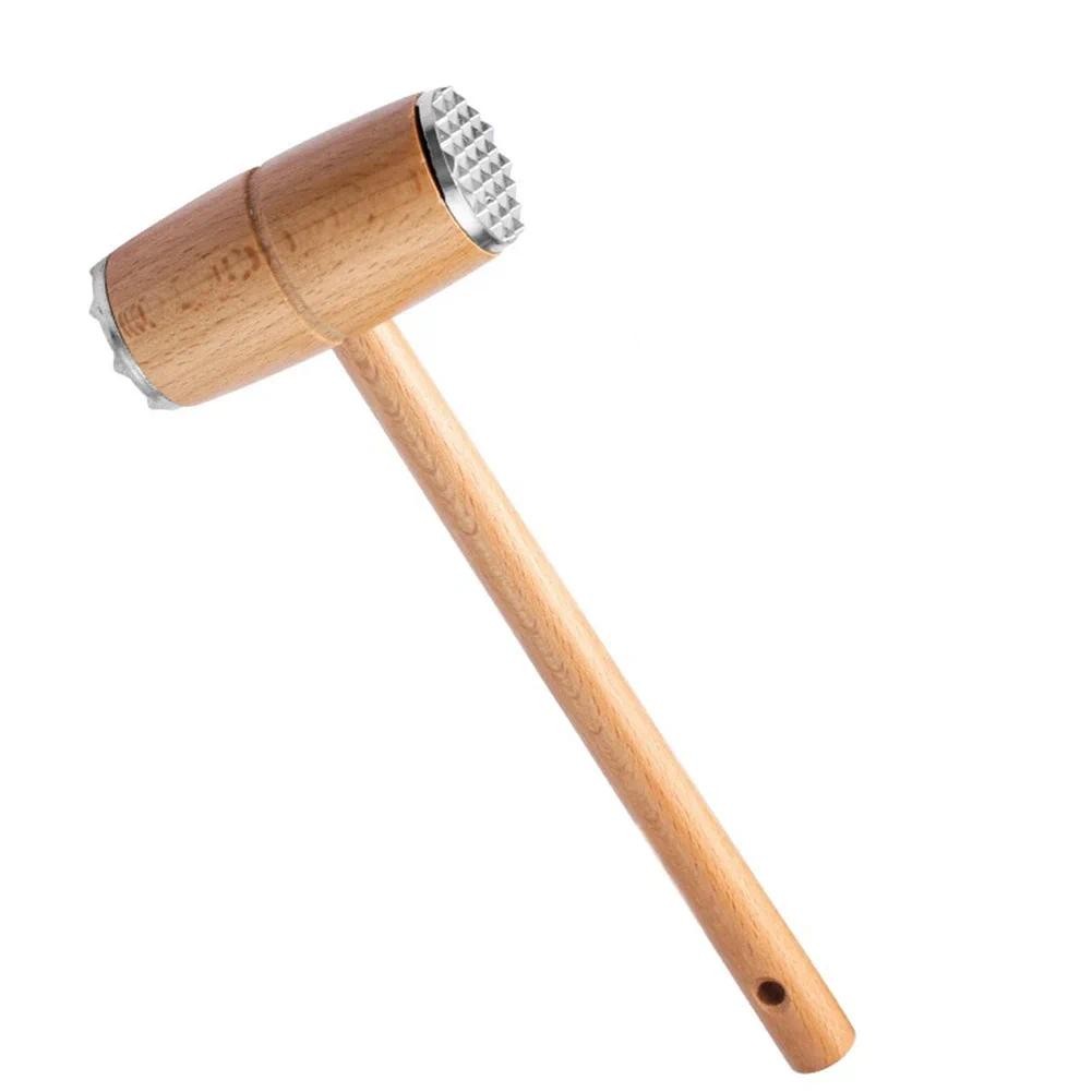 1 Pcs Meat Tenderizer Hammer With Wooden Handle Heavy Sturdy Meat Mallet Dual-side Meat Mallet For K
