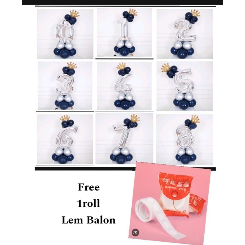Paket Balon Angka Ulang Tahun Biru Silver | Balon Foil Set Dekorasi Ultah Anak Dewasa