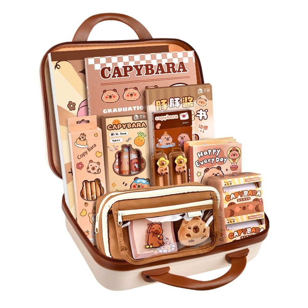 

Kawaii Capybara Stationery Set Notebook, Stickers Cute Back-to-School Supplies Pencil Sharpener Ruler, Pencil, Pen Case