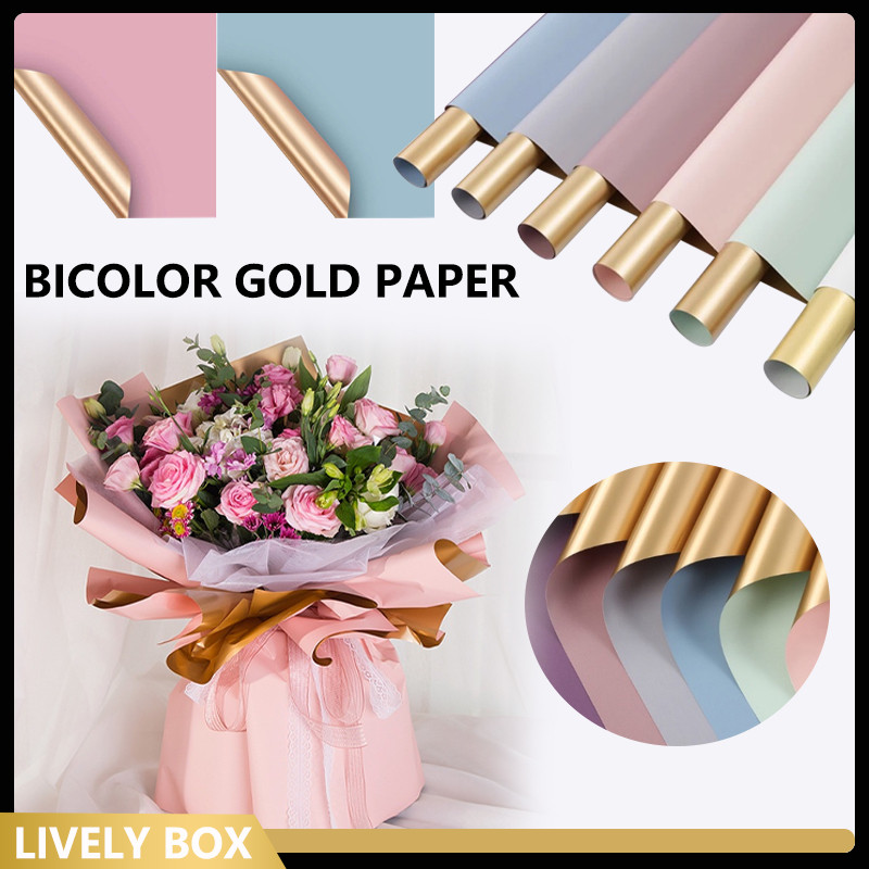 

[ 20 LEMBAR ] Bi Color Gold Paper/Cellophane Waterproof Flower Paper Bouquet/Gift