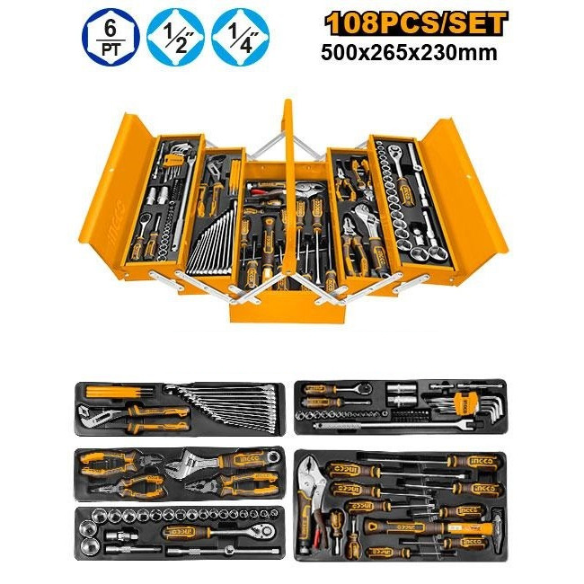 Ingco HTCS151081 Tool Box Chest Set 108 Pcs Toolbox Set Perkakas