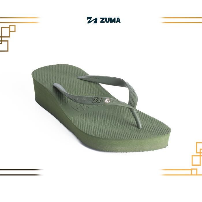 Zuma Women Tiffany 12 Olive, Sandal Jepit Wanita Wedges Karet Polos, Hijau Olive - 38