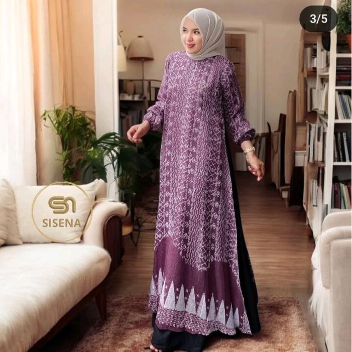 Gamis Batik Tenun Sutra Dobby - Pakaian Muslim Wanita Mewah baju lebaran ni - A, xl