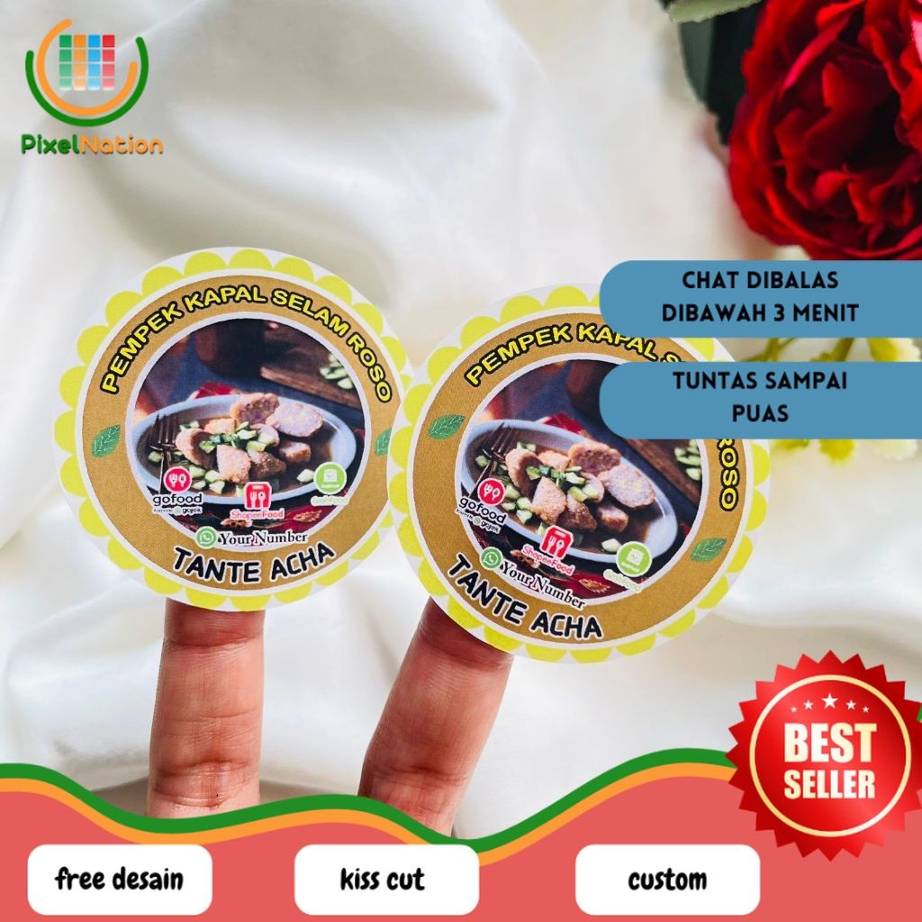 

PiNat Sticker Chromo Bulat Edisi Pempek Tekwan Makanan Khas Palembang Free Desain Murah Uk.Kecil