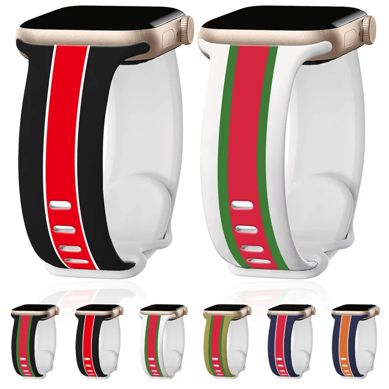 Tali jam Tali Cetak Garis Untuk Band Apple Watch 46mm 41mm 42mm 44mm 45mm 49mm Gelang Olahraga Silik