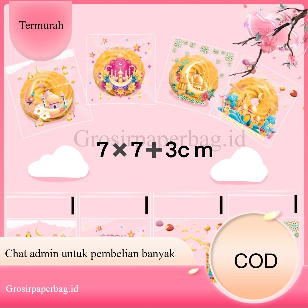 

100 Kantong Plastik Cookies 7x7 Dan 10x10 OPP Motif Masjid Bunga - Kertas Kado Lucu