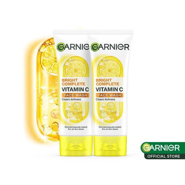 (PAKET HEMAT ISI 2) Garnier Bright Complete Vitamin C Brightening Face Wash Skin Care - 100ml x 2 (S