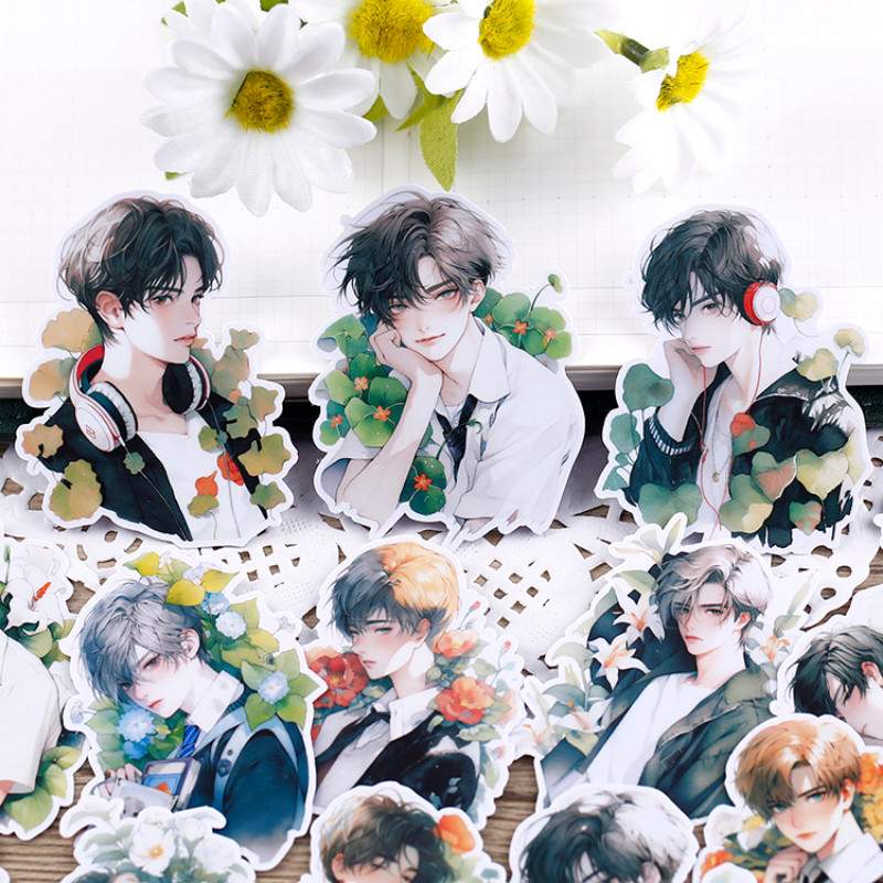 

16pcs Floral Youth Cartoon Waterproof Decorative Boy Stickers for Planner Journal Notebook Ins diy waterproof