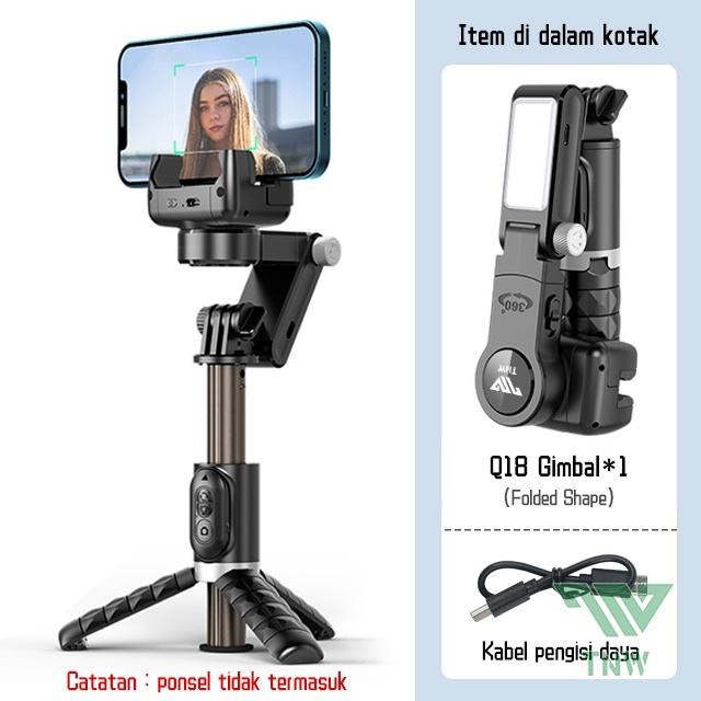TNW-Q18 Gimbal Stabilizer Handphone Gimbal Hp Stabilizer Tongsis Hp Bluetooth Tripod - Hitam Termura