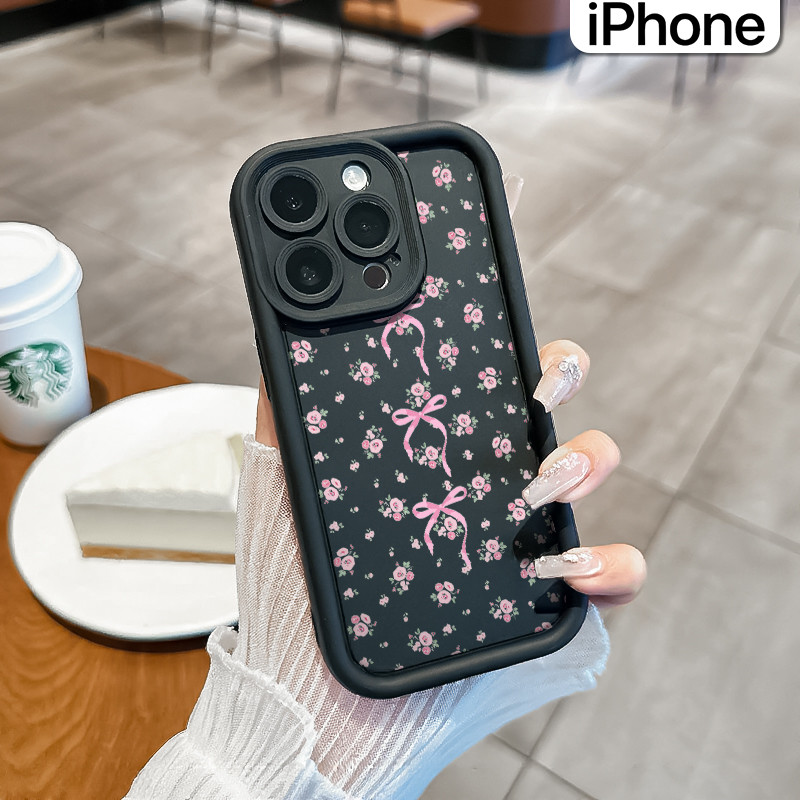 Coquette Bow-Tie Keren Silicone Case iPhone 15 13 11 12 14 Pro Max XR X Xs Soft Polos Hitam TPU Teba