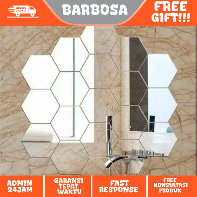 Cermin Hexagonal (12PCS)  (BESAR) Dekorasi Dinding | Kaca Hexagonal | Cermin Aesthetic Dinding murah