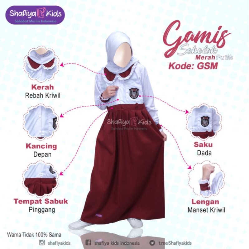 Gamis Sekolah SD Seragam Sekolah SD Merah Putih, Pramuka, Putih Hijau Gamis Anak Perempuan