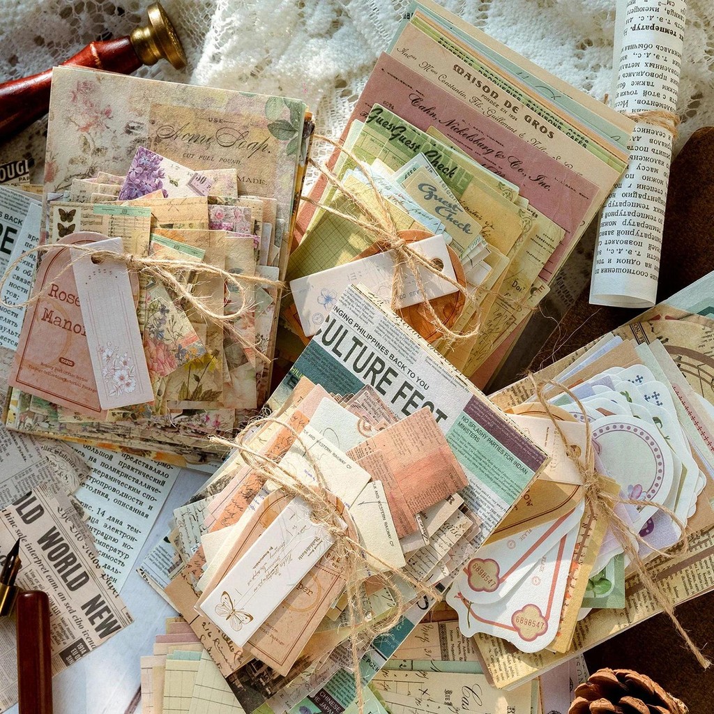 

100pcs/pack Vintage Scrapbooking Light Paper Kit DIY Junk Journal Collage Stationery Background Decor Materials Paper