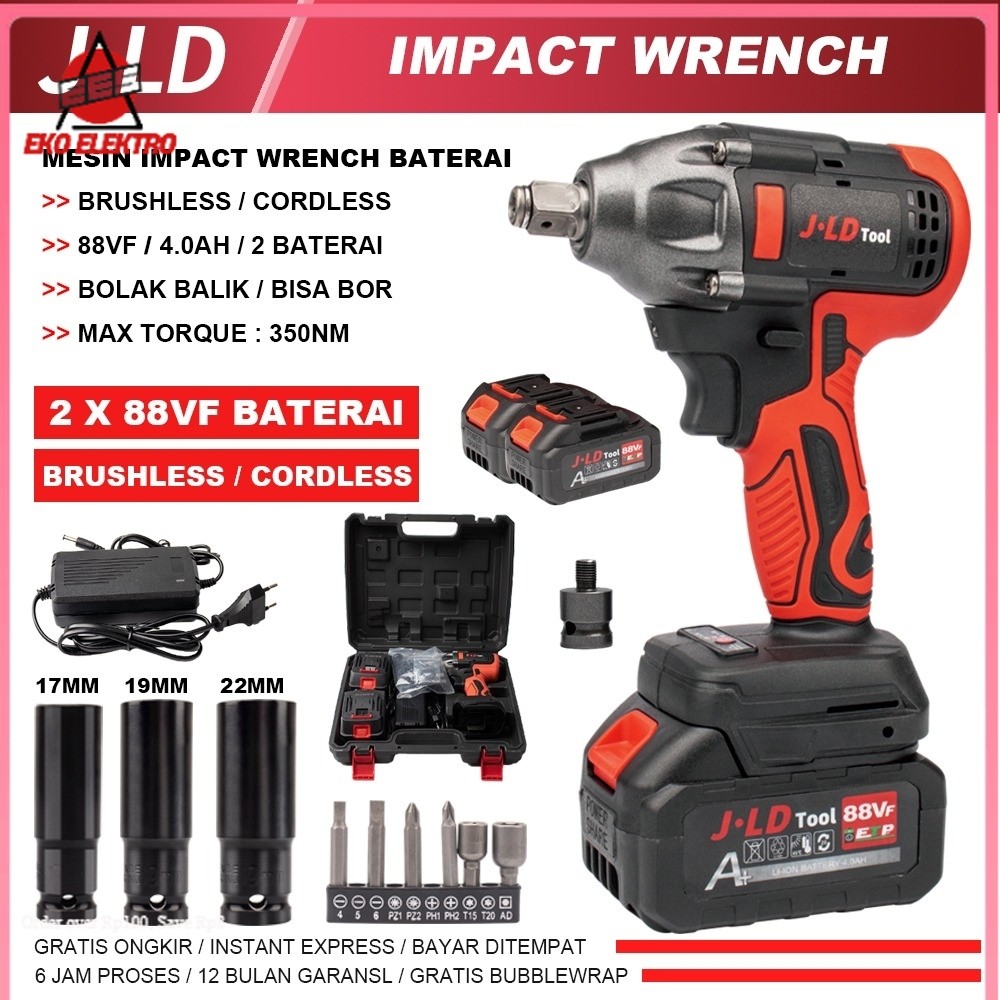 EES - JLD Impact bor baterai 88VF biru impact wrench 13mm mesin bor impact bor cas impact baterai jl