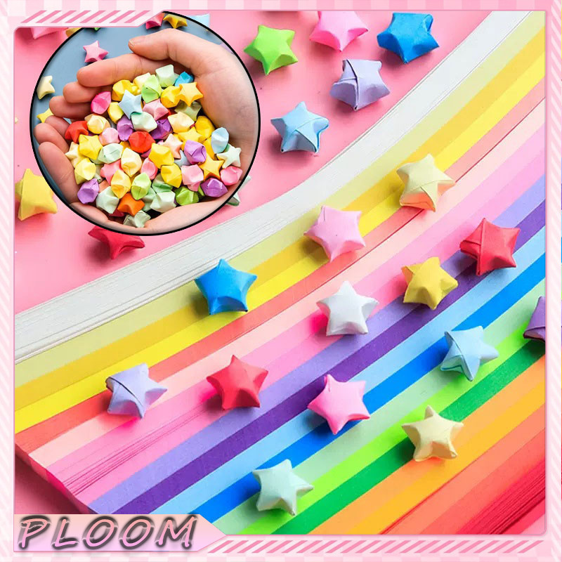 

540 lembar origami bintang warna-warni (dengan pola bintang) Bahan buatan tangan DIY strip origami bintang