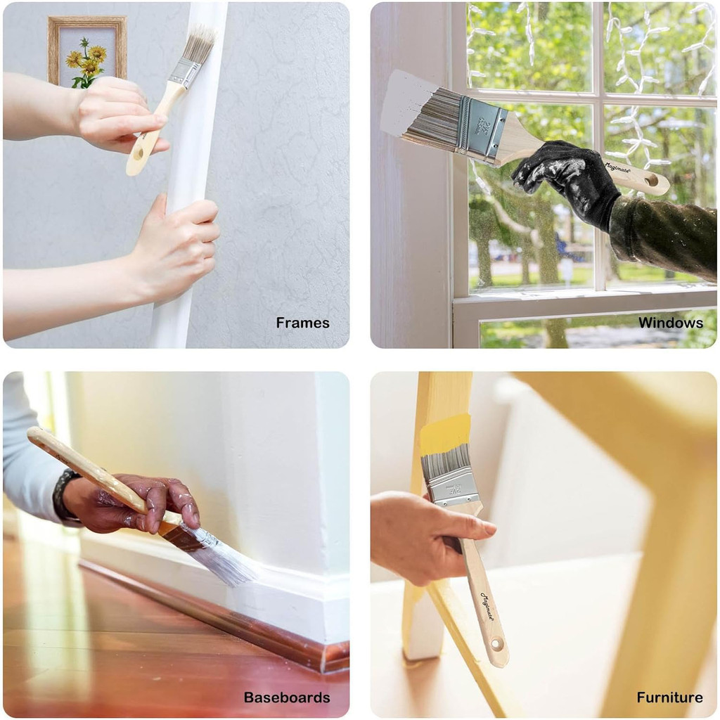 

Double Thick Chip Paint Brush Set, Wooden Handle Masonry Paintbrush for Varnish, Paste and Gesso (5 Pack Assorted Sizes)