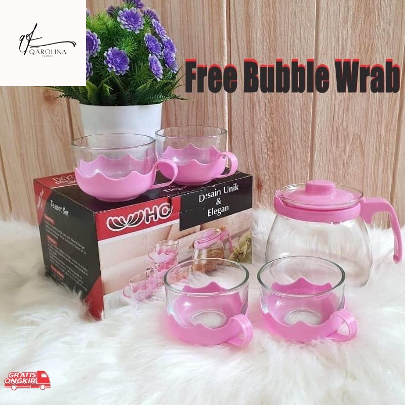Hampers / TEA POT Set Kaca isi 5 in1 Teapot Teko Tempat Minum Teh 4 Gelas Cangkir HC
