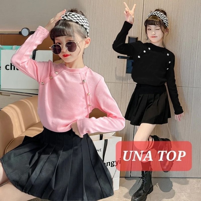 ✨LARIS✨ -UNA TOP BAJU ATASAN CASUAL FASHION ANAK REMAJA PEREMPUAN KOREA IMPORT - UNA PINK, 130