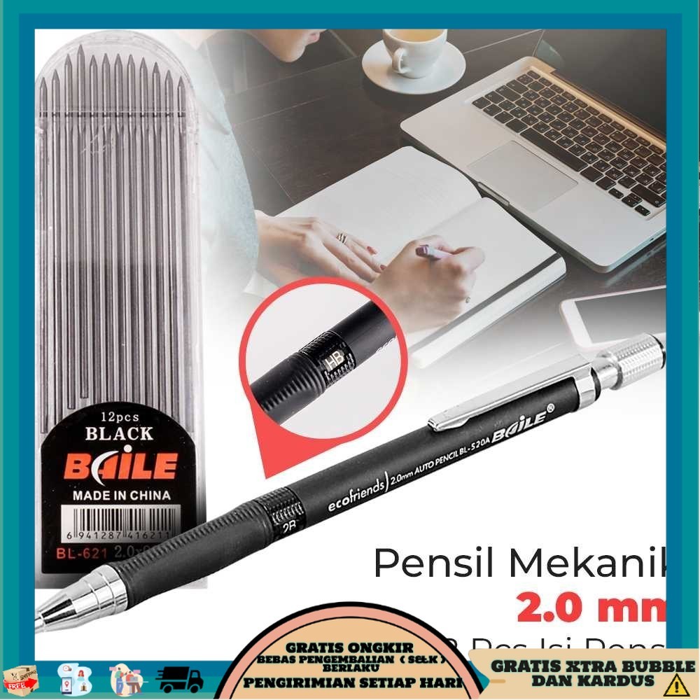 

TQK - BAILE Pensil Mekanik Mechanical Pencil 2B 2mm 12 Isi - BL-621