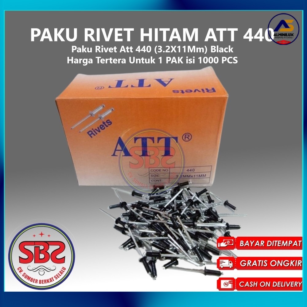 ATT Paku Rivet 435, 440 dan 550 HITAM 1 Box Isi 1000pcs HITAM - Paku Rivet Hitam / Black
